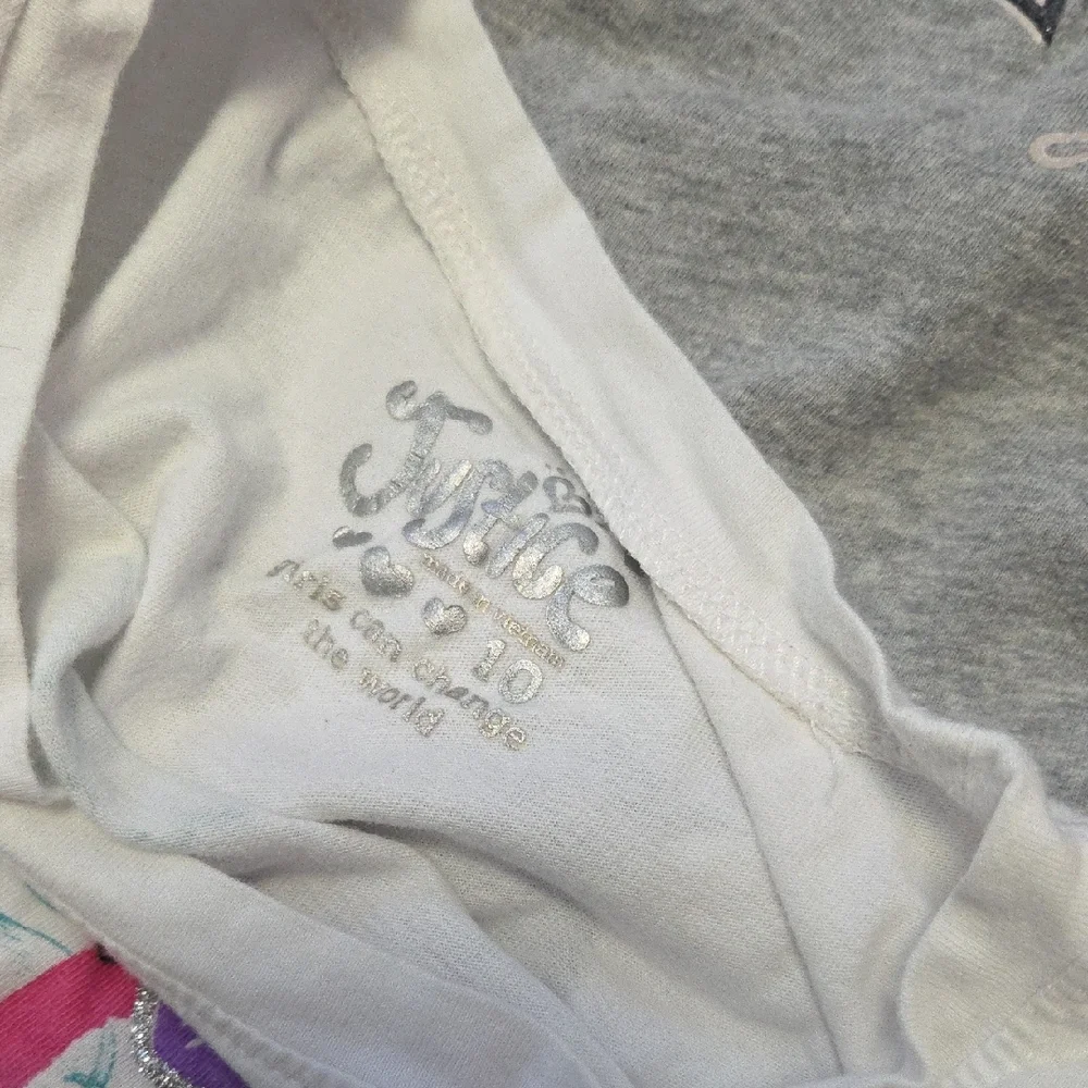 Justice Graphic T-Shirts in Gray, Pink, and White